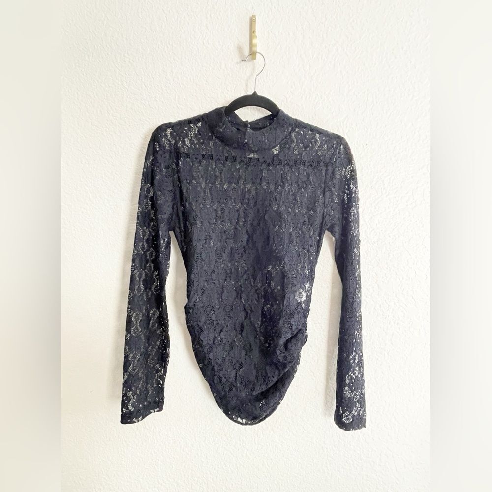 Farm Rio Black Lace Long Sleeve Top romantic bohemian edgy  M. NWT - Picture 4 of 12
